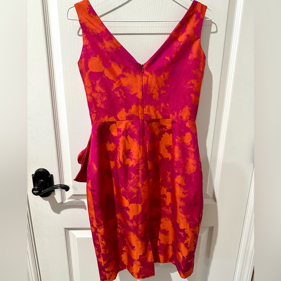 Lela Rose Fuchsia Pink Floral Tafetta Dress Sz 6 - Picture 7 of 11